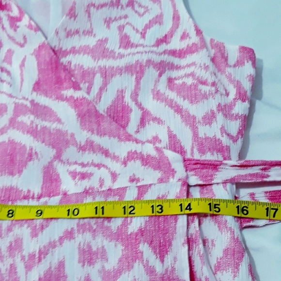 Pendleton Cotton Midi Dress Pink on White Sleeveless Wrap Lined Size 8 - Picture 15 of 16